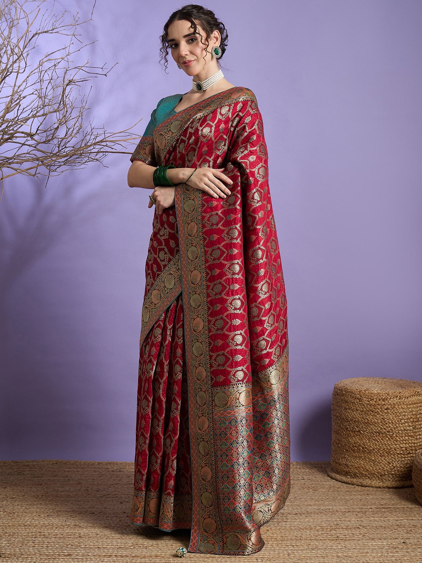 Maroon Banarasi Viscose Silk Woven Saree
