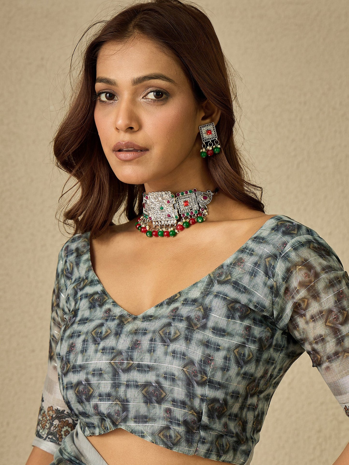 Grey Bagh Linen Digital Print Saree