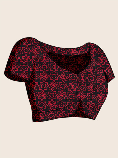 Black Block Print Satin Printed Saree