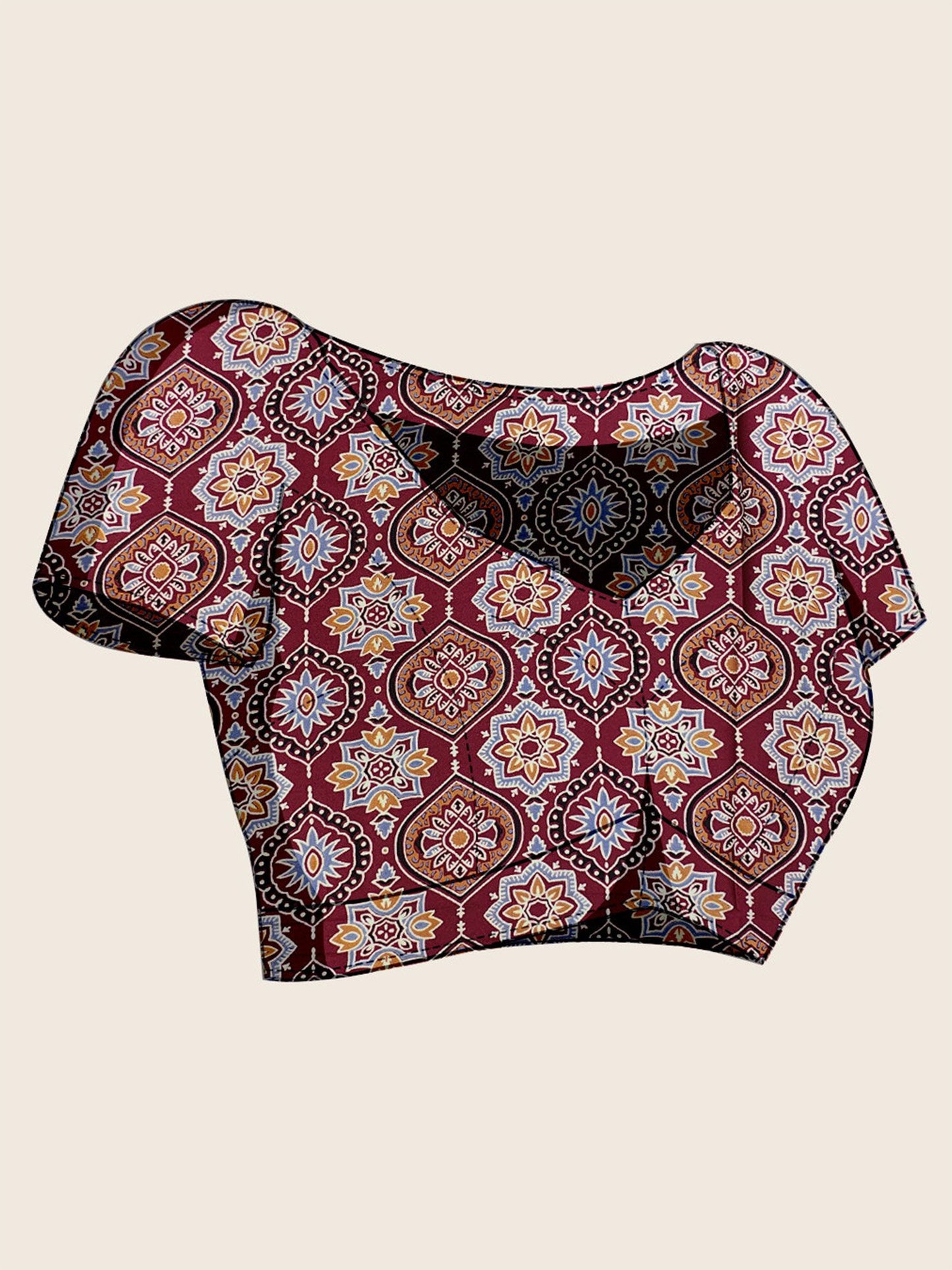 Maroon Block Print Satin Printed Saree