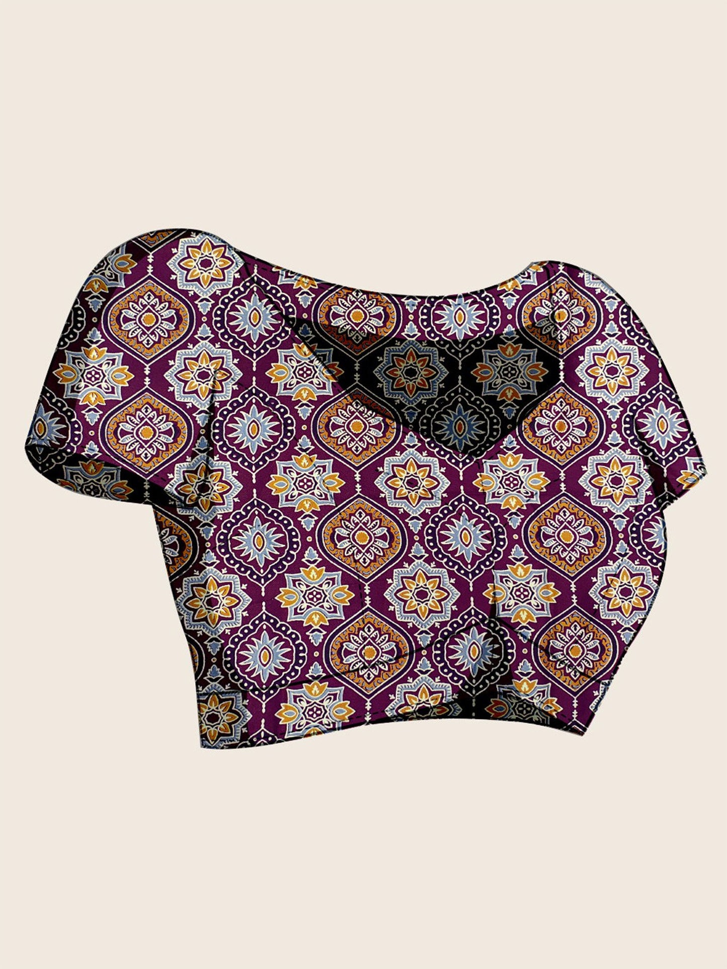 Purple Block Print Satin Printed Saree