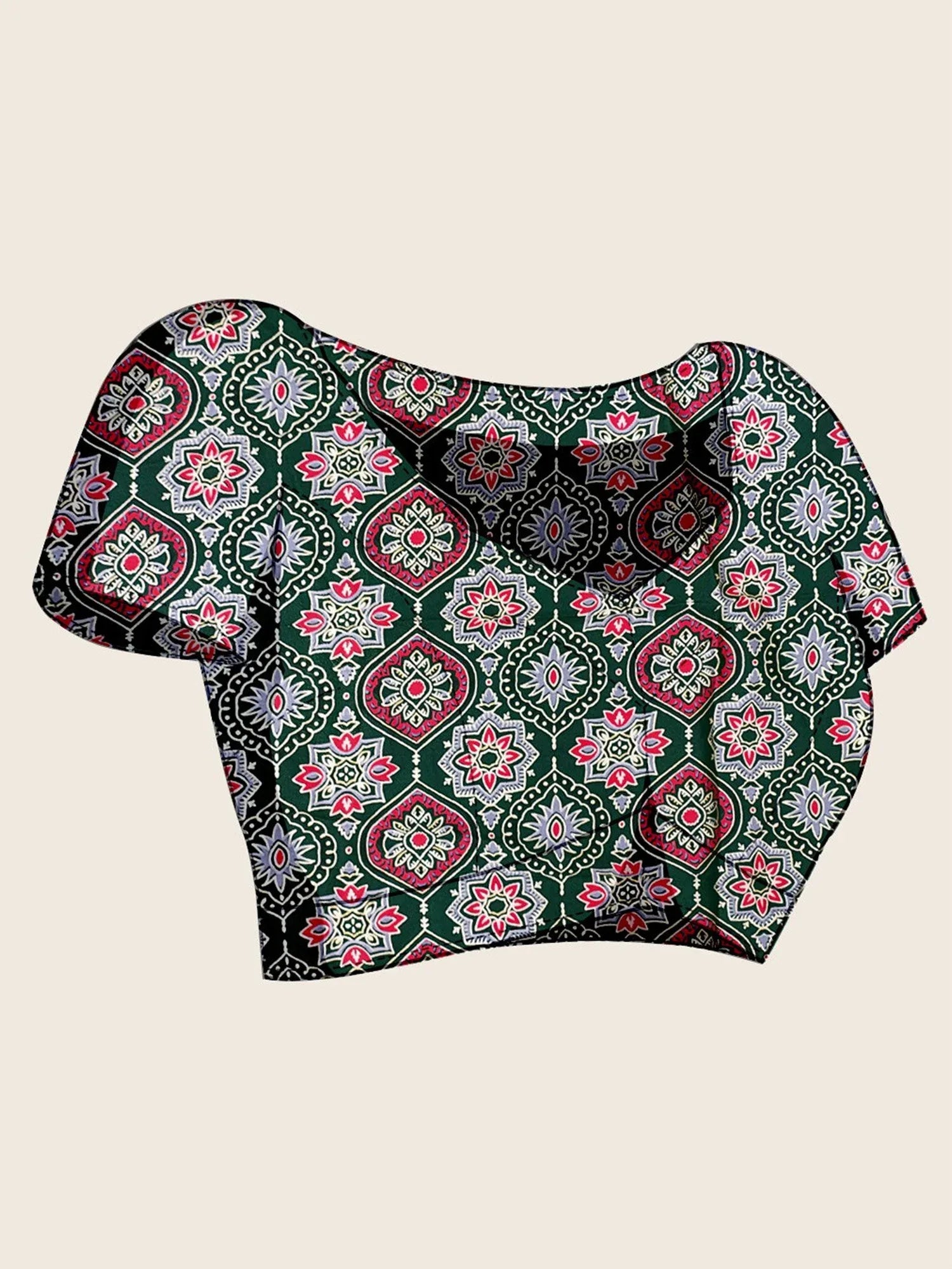 Green Block Print Satin Printed Saree