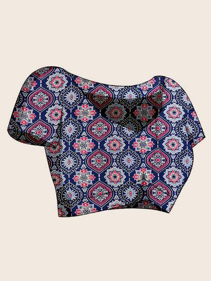 Navy Block Print Satin Printed Saree