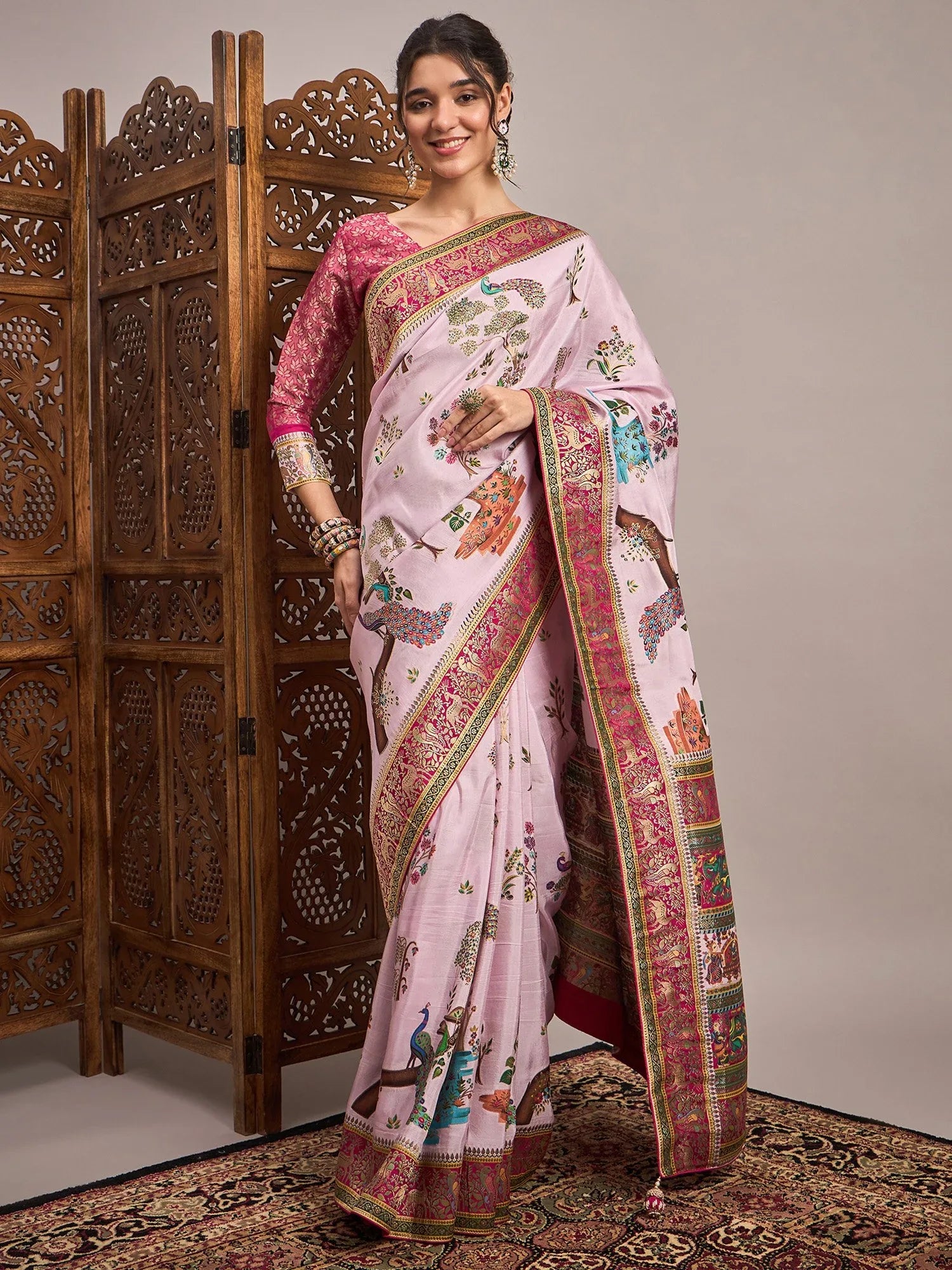 Mauve Banarasi Viscose Silk Woven Saree - The Dori Store