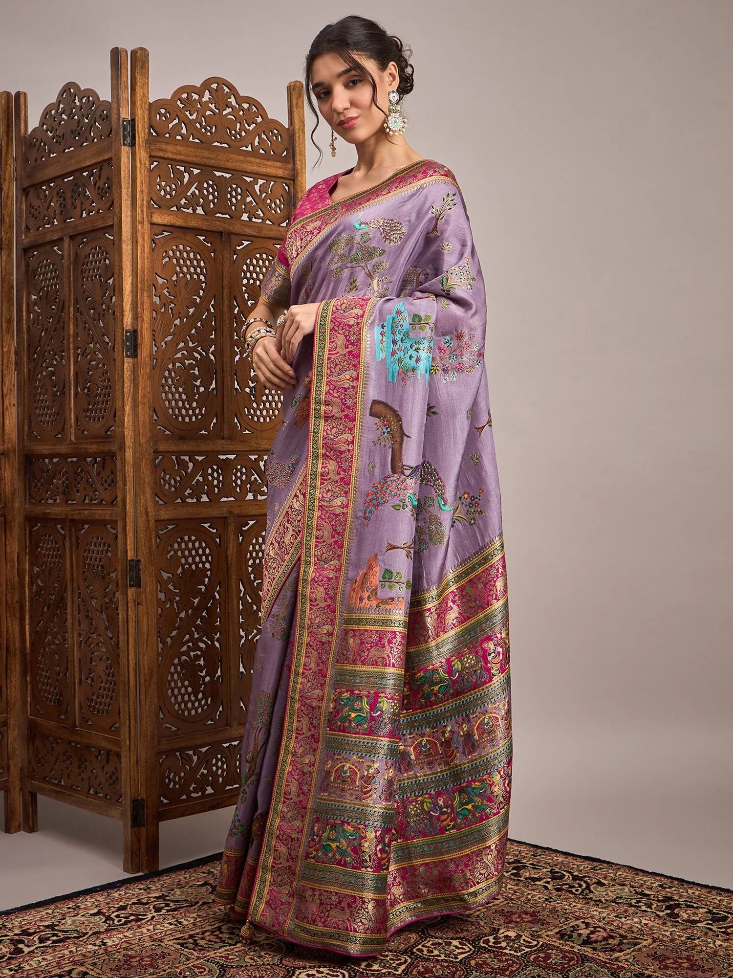 Lavendar Banarasi Viscose Silk Woven Saree - The Dori Store