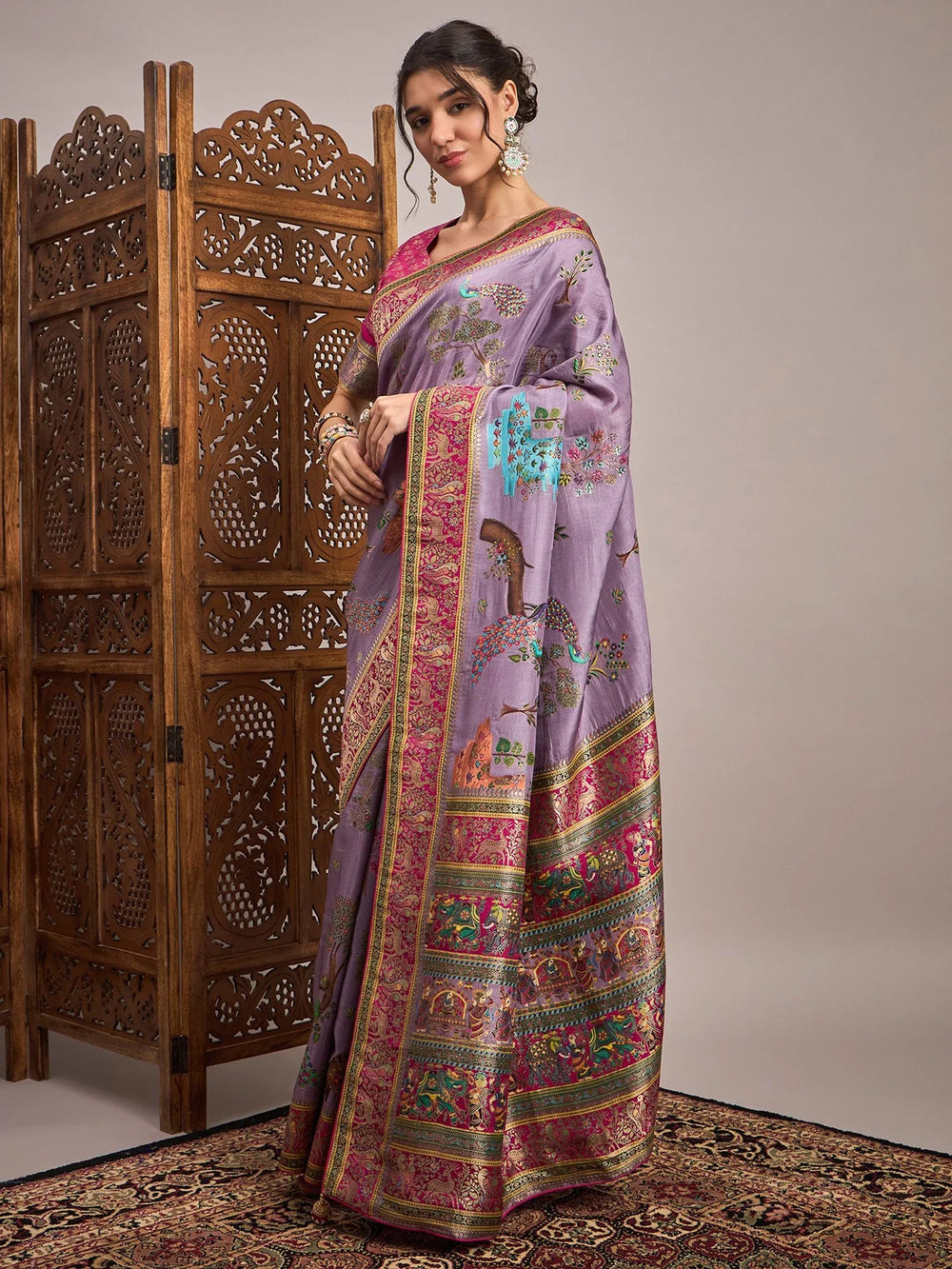 Lavendar Banarasi Viscose Silk Woven Saree - The Dori Store