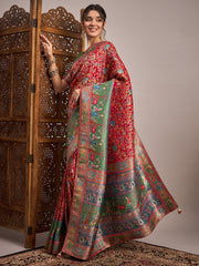 Red Banarasi Viscose Silk Woven Saree