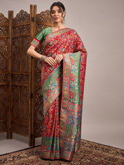 Red Red Banarasi Viscose Silk Woven Saree