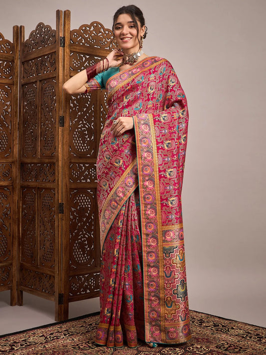 Pink Pink Banarasi Viscose Silk Woven Saree