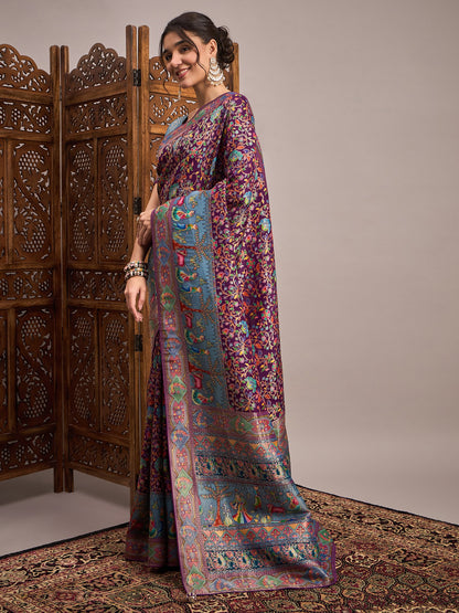 Purple Banarasi Viscose Silk Woven Saree