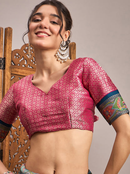 Teal Banarasi Viscose Silk Woven Saree