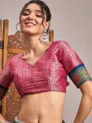 Teal Blue Banarasi Viscose Silk Woven Saree