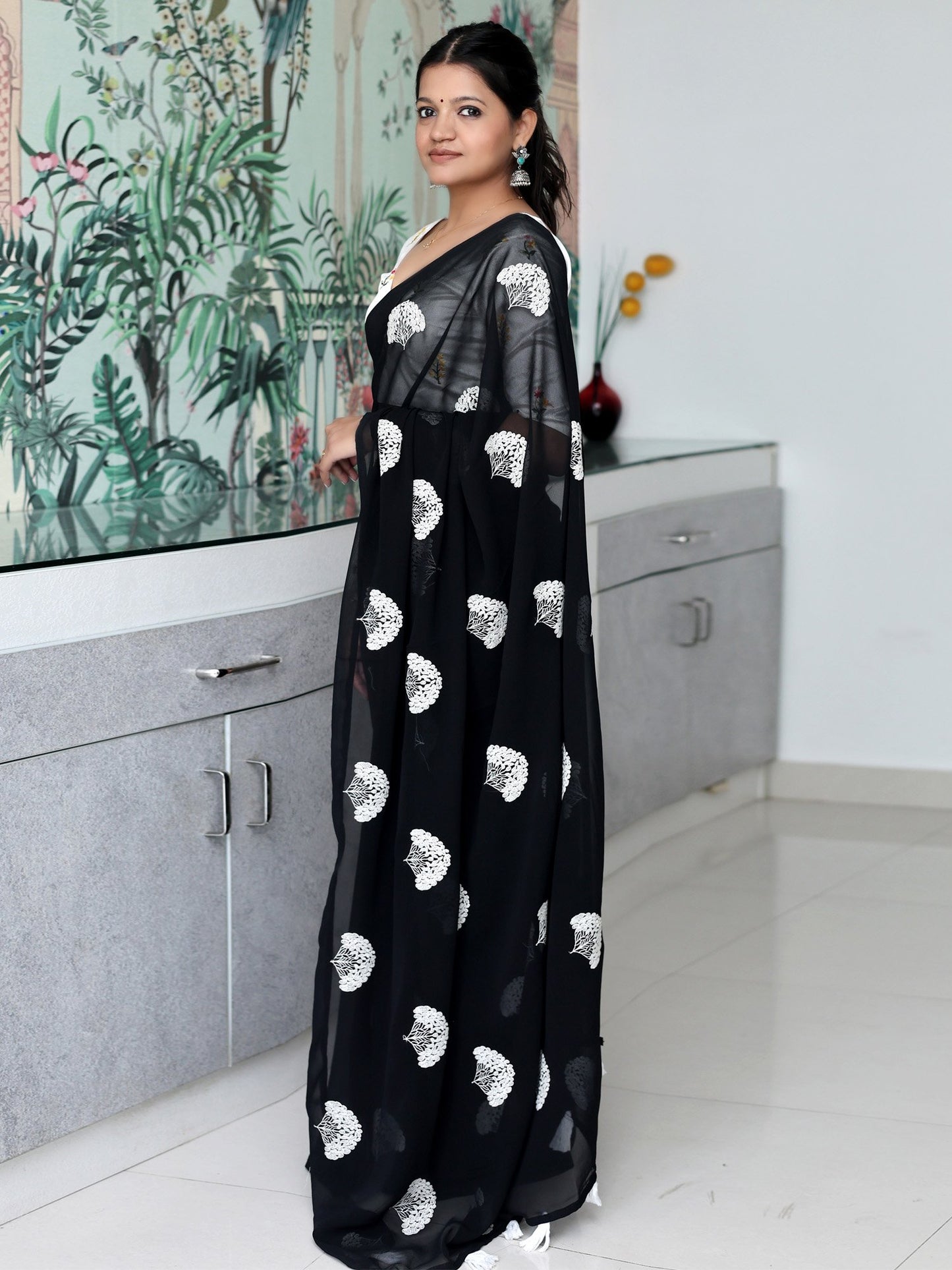 Black Party Wear Georgette Embroidered Saree