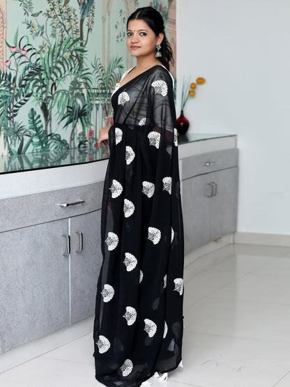 Black Party Wear Georgette Embroidered Saree