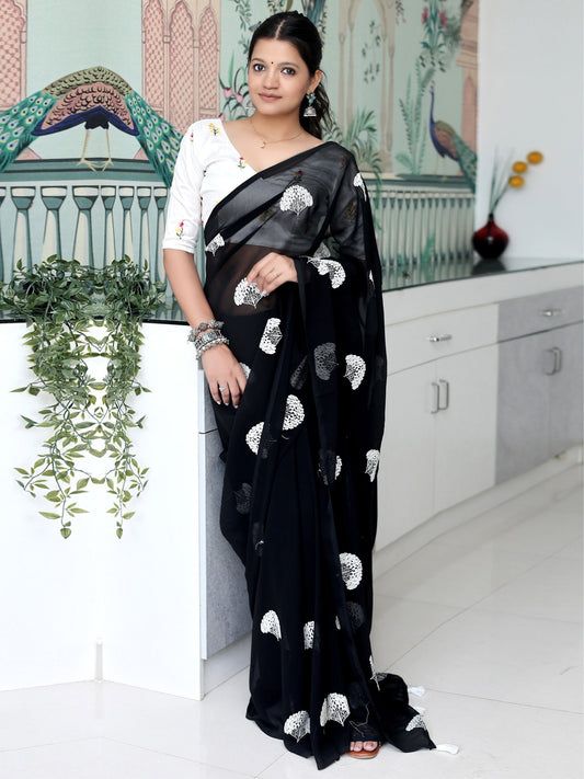 Black Black Party Wear Georgette Embroidered Saree