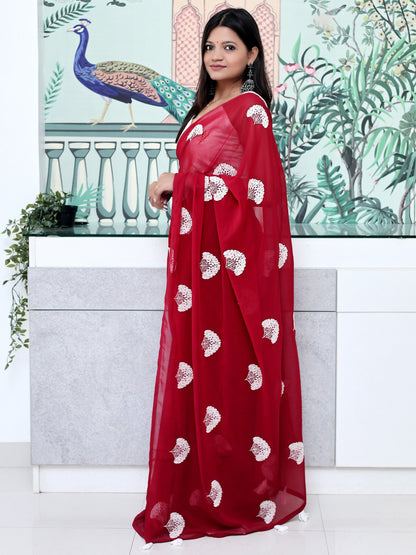 Red Party Wear Georgette Embroidered Saree