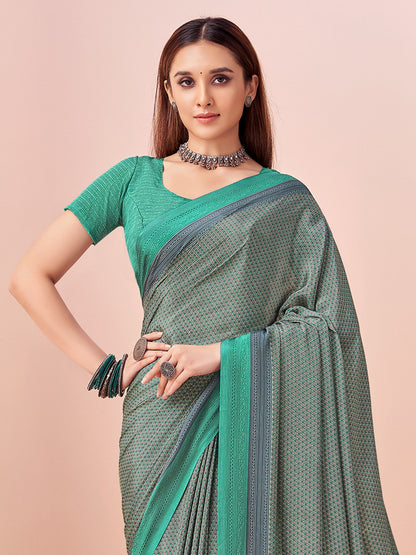 Sea Block Print Crepe Printed Saree