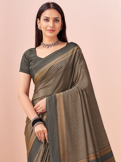 Beige Block Print Crepe Printed Saree