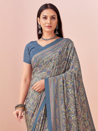 Light Block Print Crepe Printed Saree
