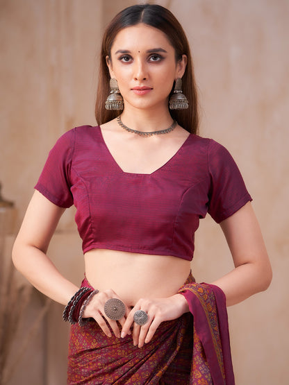 Magenta Block Print Crepe Printed Saree