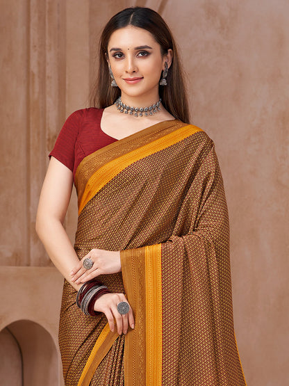 Mustard Block Print Crepe Printed Saree