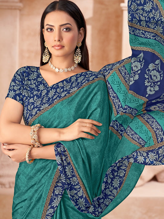 Blue Light Bagru Crepe Printed Saree