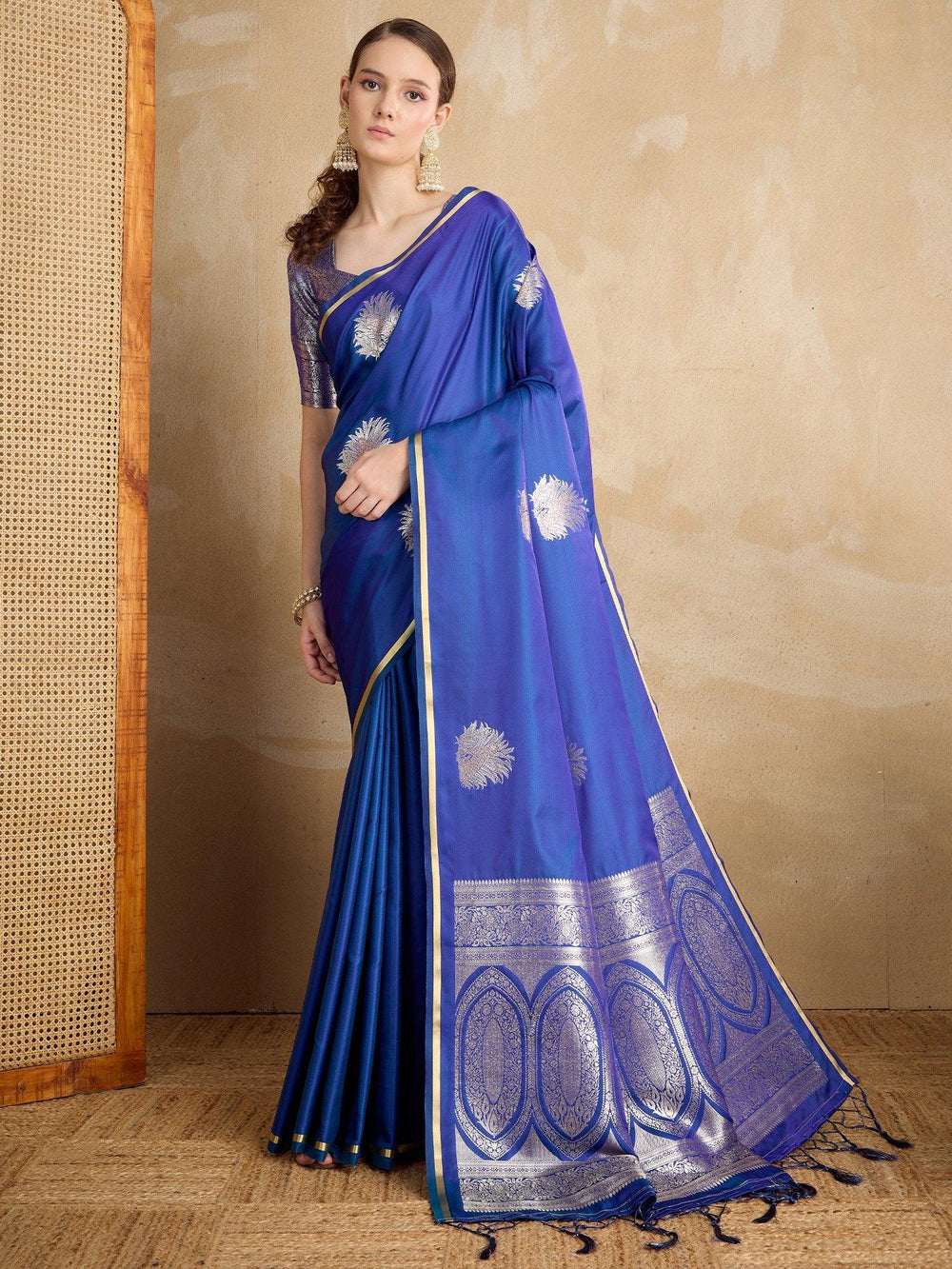Blue Dark Banarasi Satin Silk Woven Saree