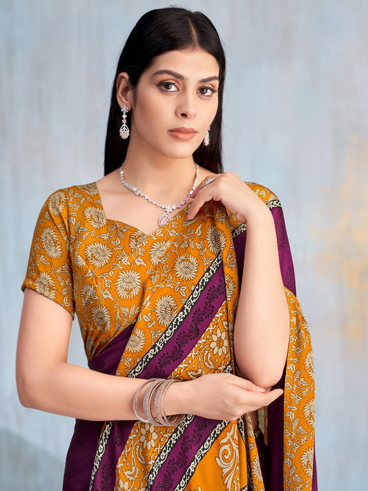 Purple Magenta Bagru Crepe Printed Saree