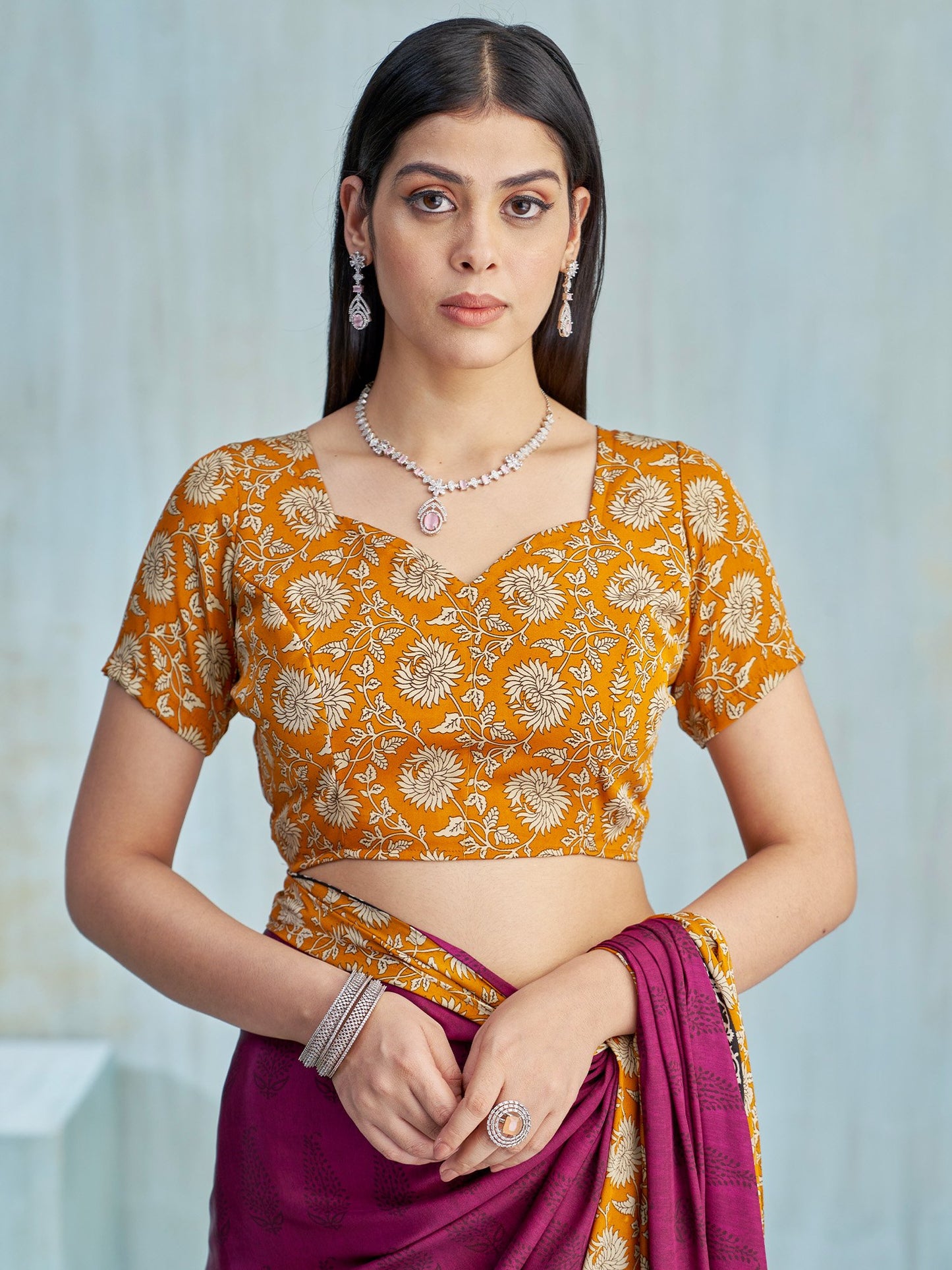 Magenta Bagru Crepe Printed Saree