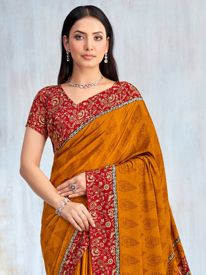 Mustard Bagru Crepe Printed Saree
