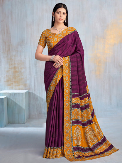 Magenta Bagru Crepe Printed Saree