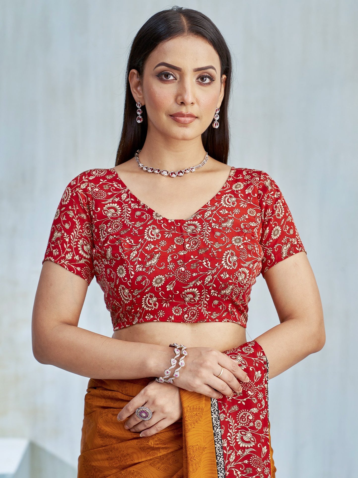 Mustard Bagru Crepe Printed Saree