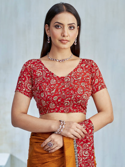 Mustard Bagru Crepe Printed Saree
