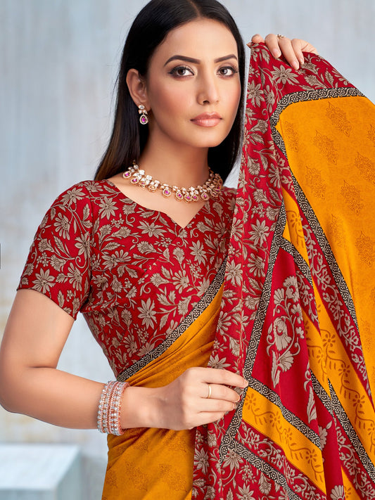 Yellow Yellow Bagru Crepe Printed Saree