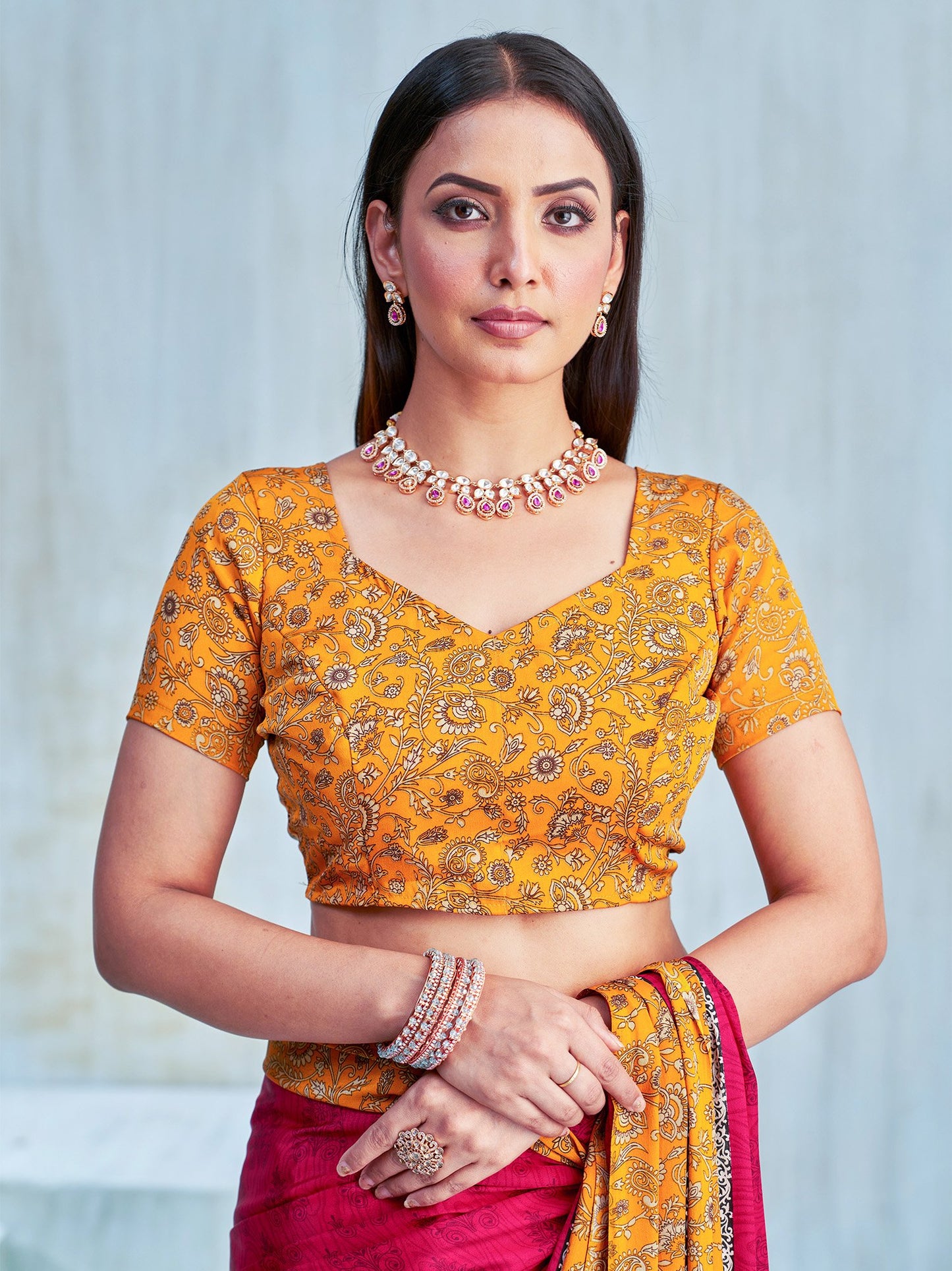 Pink Bagru Crepe Printed Saree