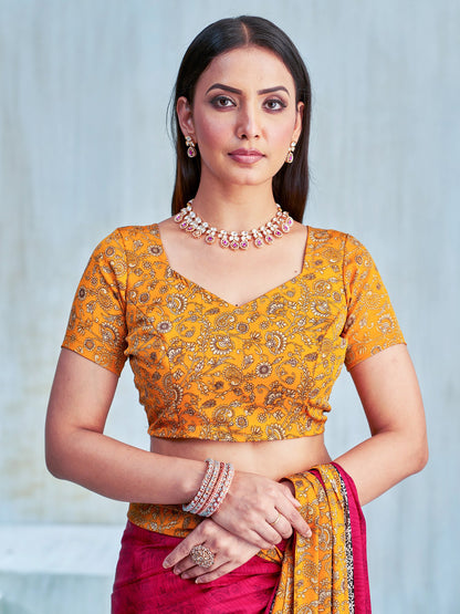 Pink Bagru Crepe Printed Saree
