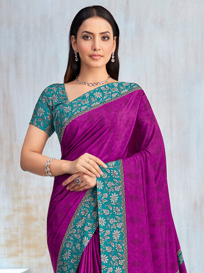 Pink Bagru Crepe Printed Saree