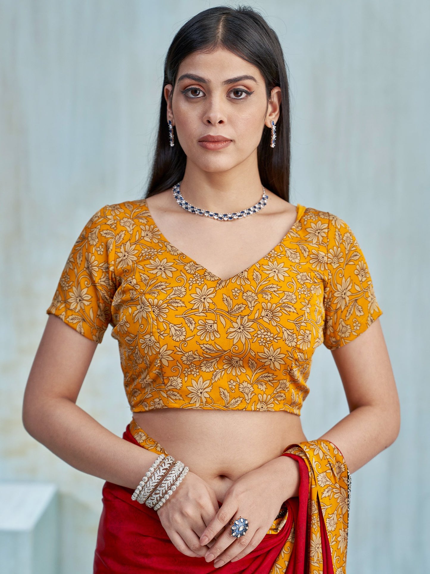 Red Bagru Crepe Printed Saree