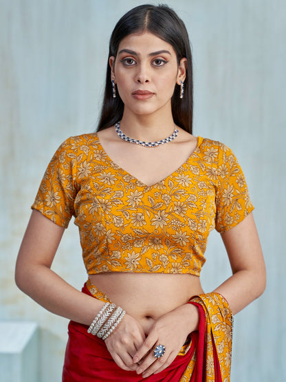 Red Bagru Crepe Printed Saree