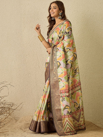 Multicolor Multicolored Sungudi Organza Digital Print Saree