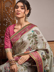 Grey Banarasi Viscose Silk Woven Saree