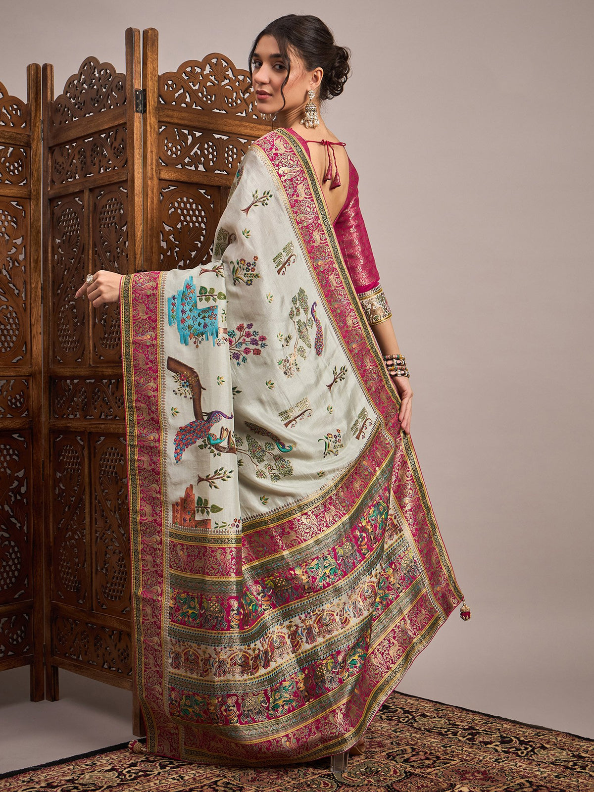 Grey Grey Banarasi Viscose Silk Woven Saree