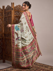 Grey Grey Banarasi Viscose Silk Woven Saree