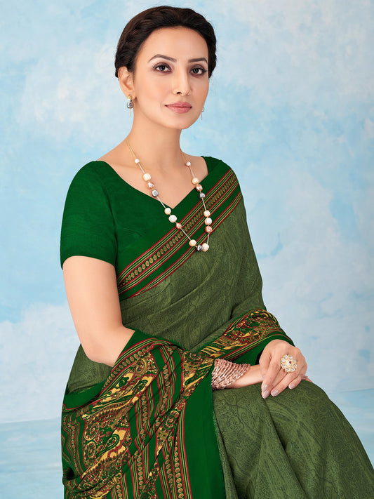 Green Green Bagru Crepe Printed Saree
