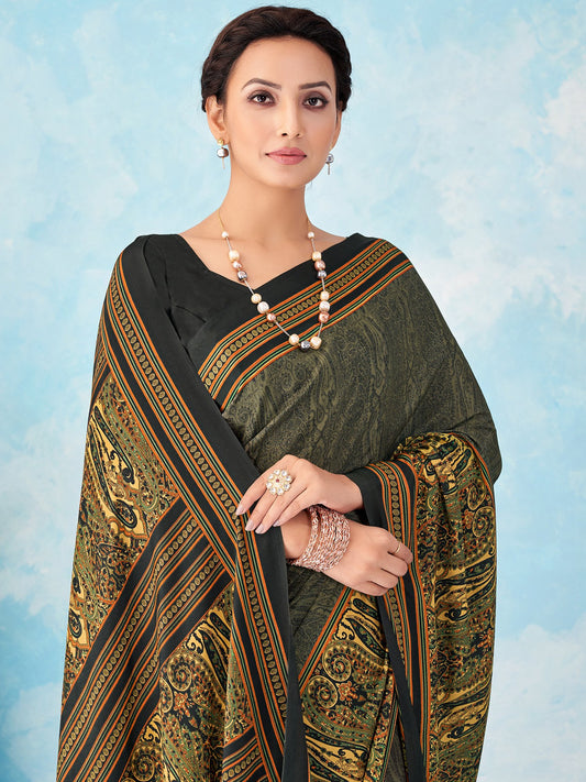 Black Black Bagru Crepe Printed Saree