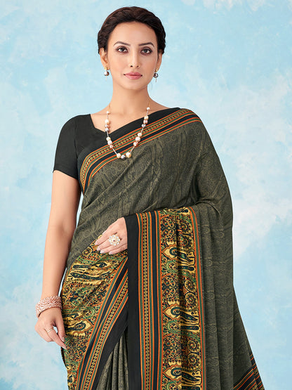 Black Bagru Crepe Printed Saree