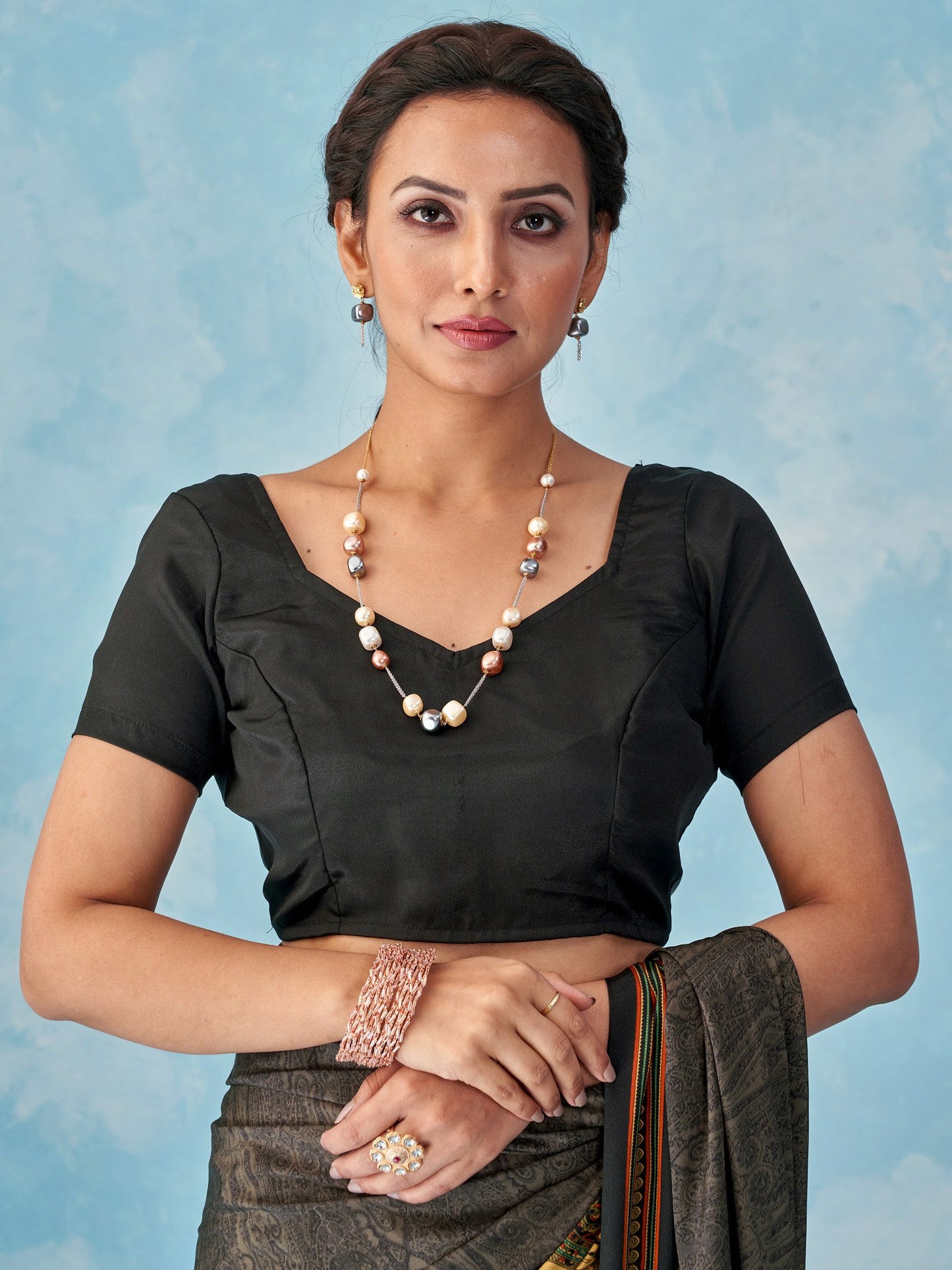 Black Bagru Crepe Printed Saree