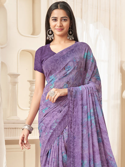 Violet Bagru Georgette Printed Saree