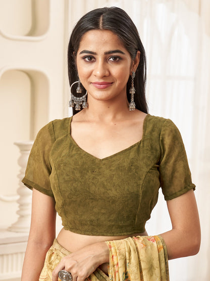 Yellow Bagru Georgette Printed Saree