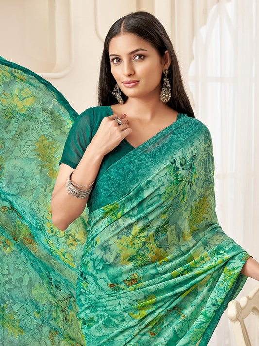 Green Light Bagru Georgette Printed Saree